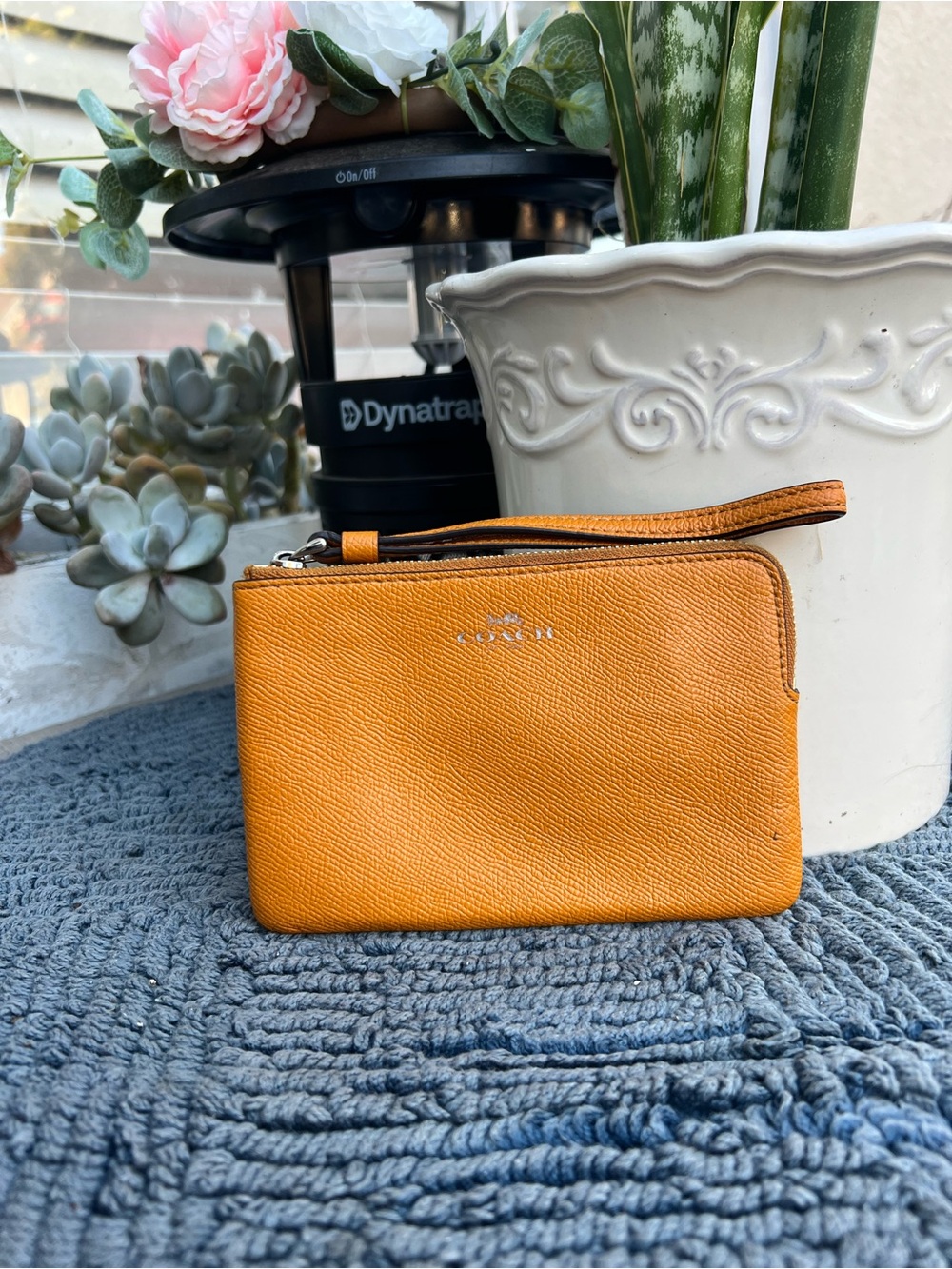 Coach Orange Pebbled Leather Wristlet